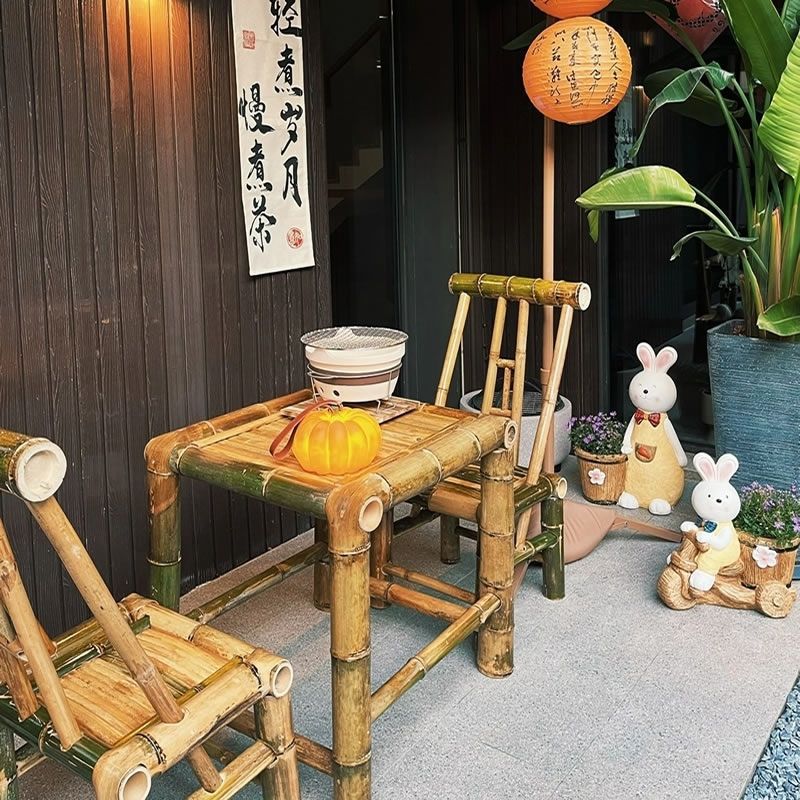 纯手工竹桌子茶桌中式餐桌茶几办公家用庭院火锅桌复古凳子竹椅子