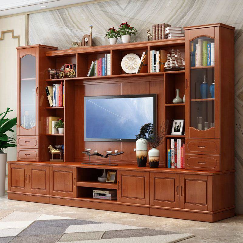 实木电视柜组合现代中式客厅卧室地柜储物柜家具新款电视柜背景柜