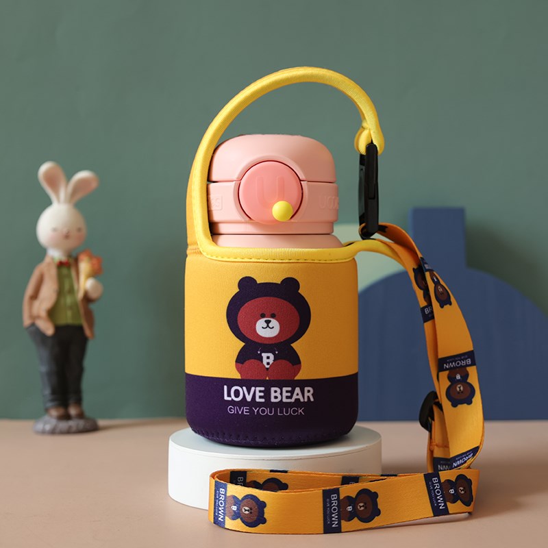 儿童悠哈小不点400毫升保温杯B套学生水杯斜挎手提防磕碰保护杯套