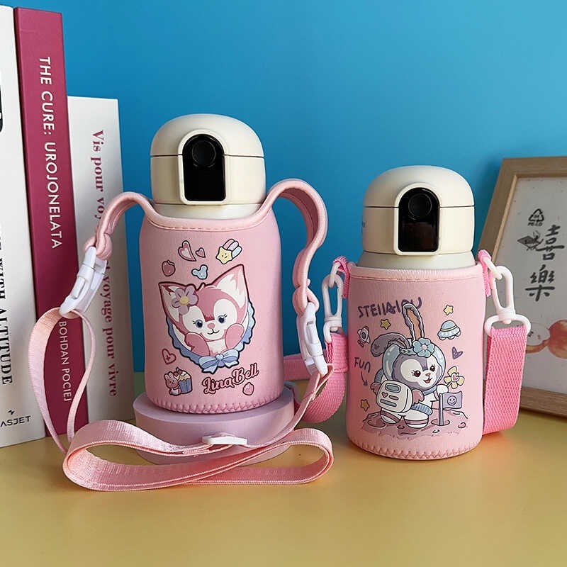 GERM迪士尼儿童保温杯套高颜值水杯套卡通背J带手提斜跨500ml 通