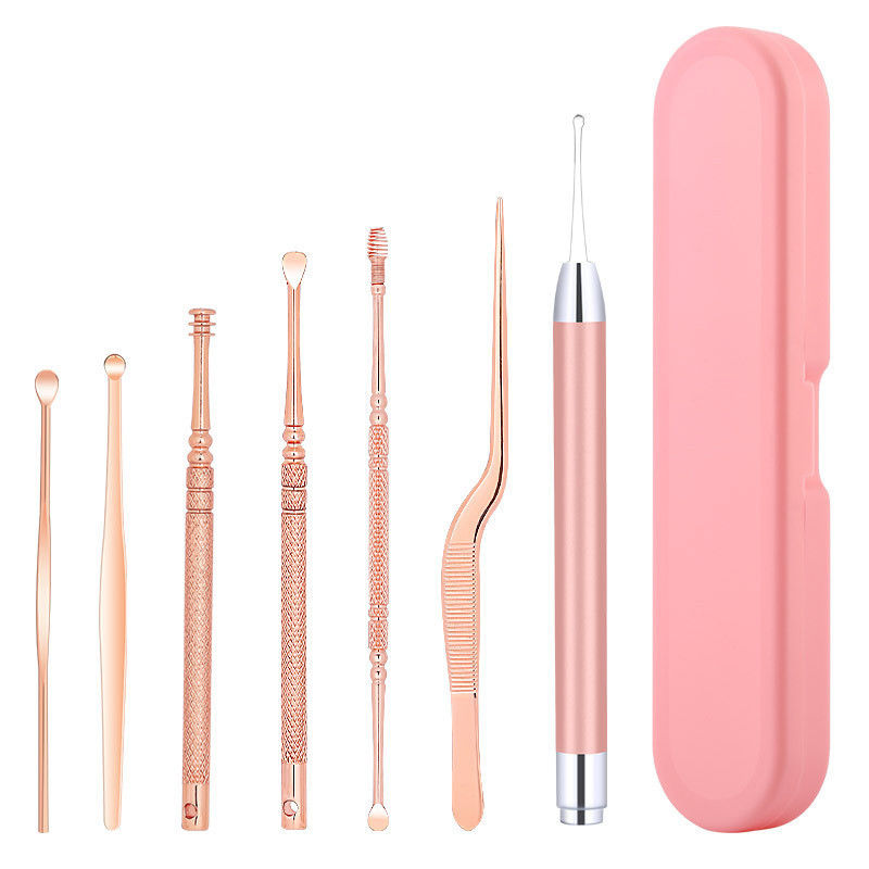 工厂新款不锈钢旋转耳勺6件套掏耳工具无痛舒适挖耳套装时尚实用