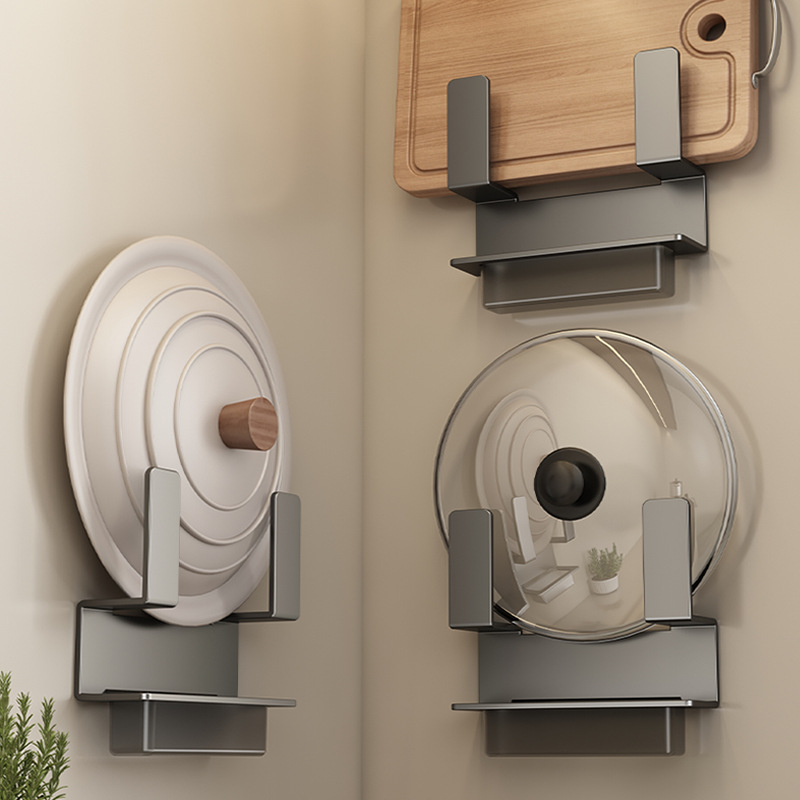 壁挂式免打孔厨房锅盖置物架多功能收纳架菜板砧板收纳神器