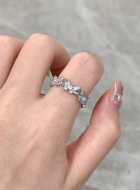 2025新款锆石蝴蝶闪钻潮流女戒小众设计个性开口轻奢通勤时尚指环