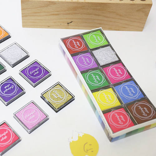 创意文具4*4cm手指画彩色印泥DIY橡皮章印章印台20色盒装