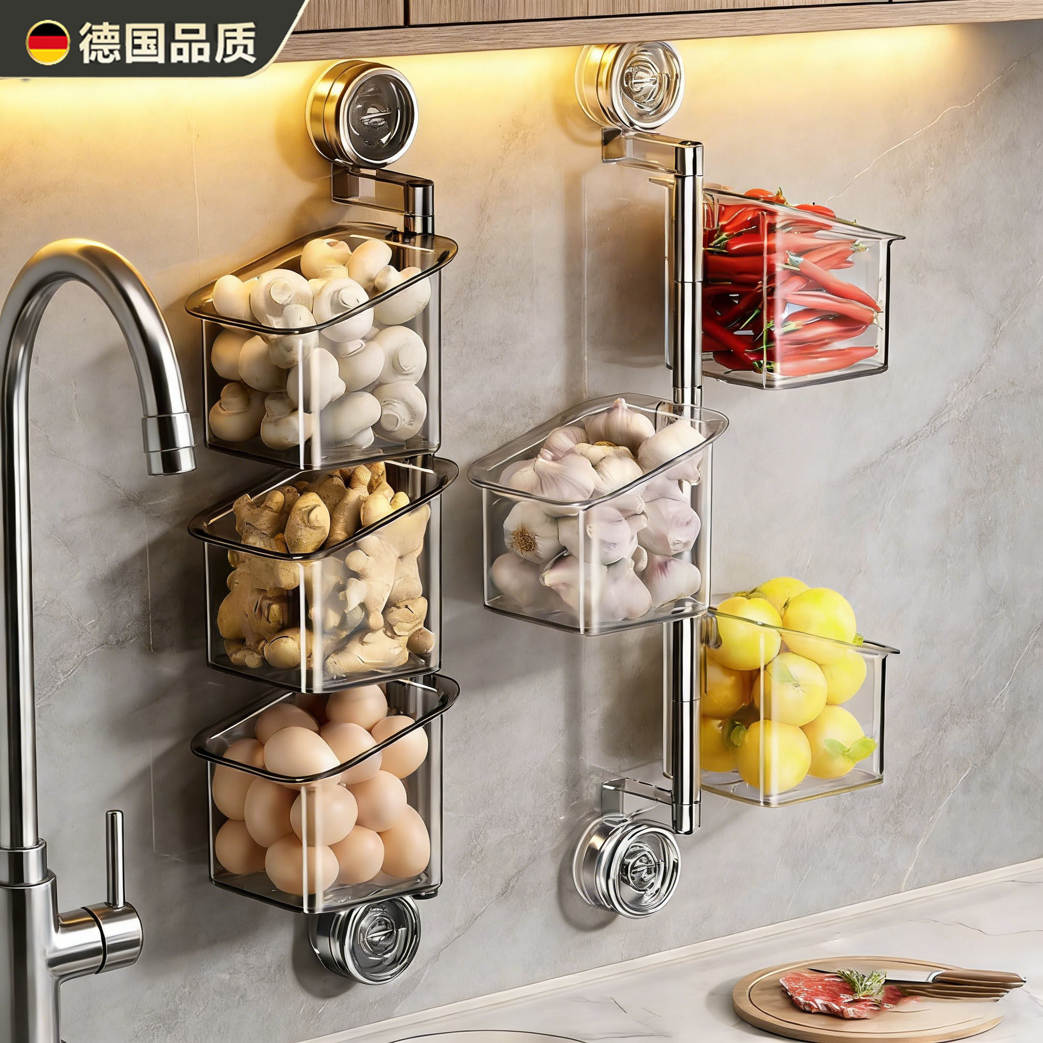 德国厨房葱姜蒜收纳盒吸盘置物架壁挂生姜大蒜收纳神器免打孔筐,厨房/烹饪用具,厨房墙壁置物架/厨房墙壁挂架,淘宝优惠券,粉丝福利购,淘宝优惠卷