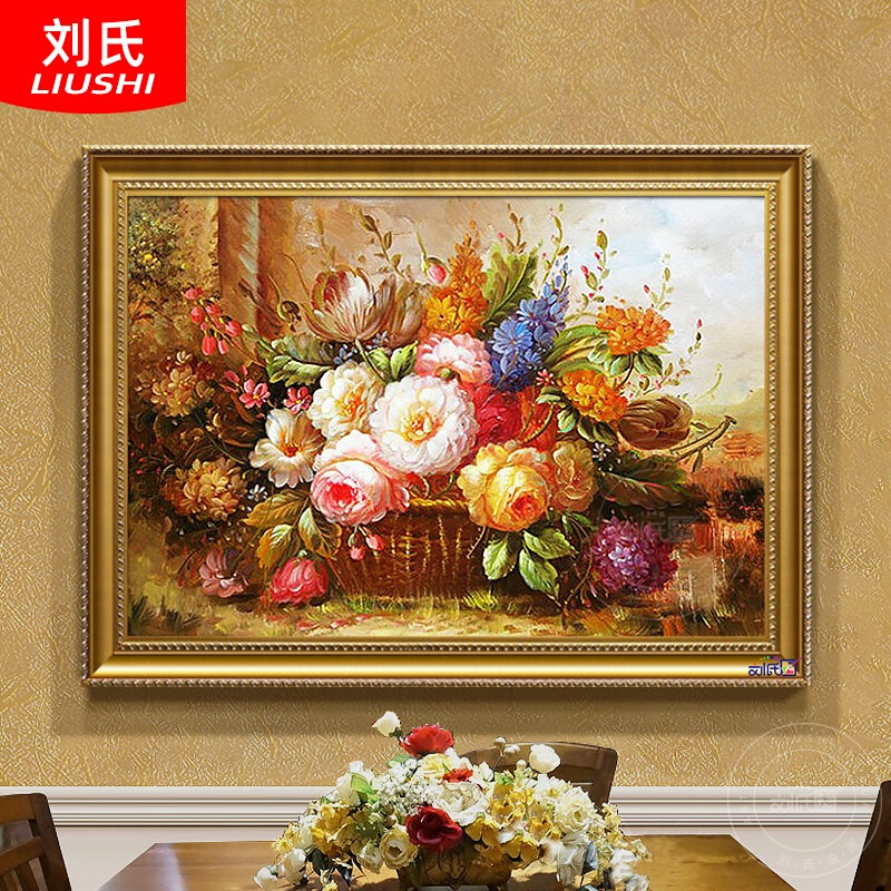 欧式纯手绘古典花卉油画客厅餐厅静物装饰画卧室玄关过道壁炉挂画图片