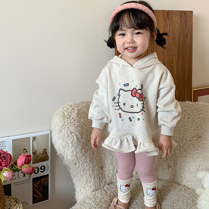 女童超萌卫衣裙2件n套秋季韩婴幼儿女中长款连衣裙打底裤休闲套装
