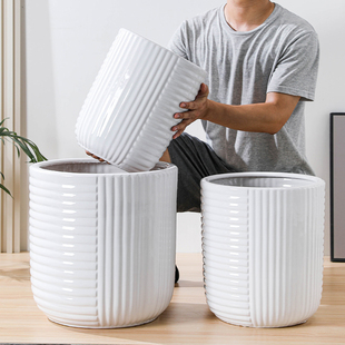 北欧花盆陶瓷家用白色特大号40cm大口径落地大盆龟背竹发财树专用
