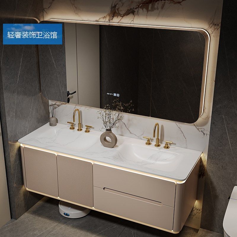 岩板热弯一体盆浴室柜组合奶油风双盆洗漱台卫生间洗脸盆智能圆弧,家装主材,浴室柜组合,淘宝优惠券,粉丝福利购,淘宝优惠卷