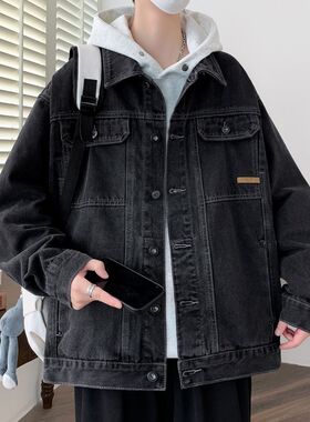 春秋季牛仔外套男孩13初高中学生潮流帅气15岁青少年大童男装夹克