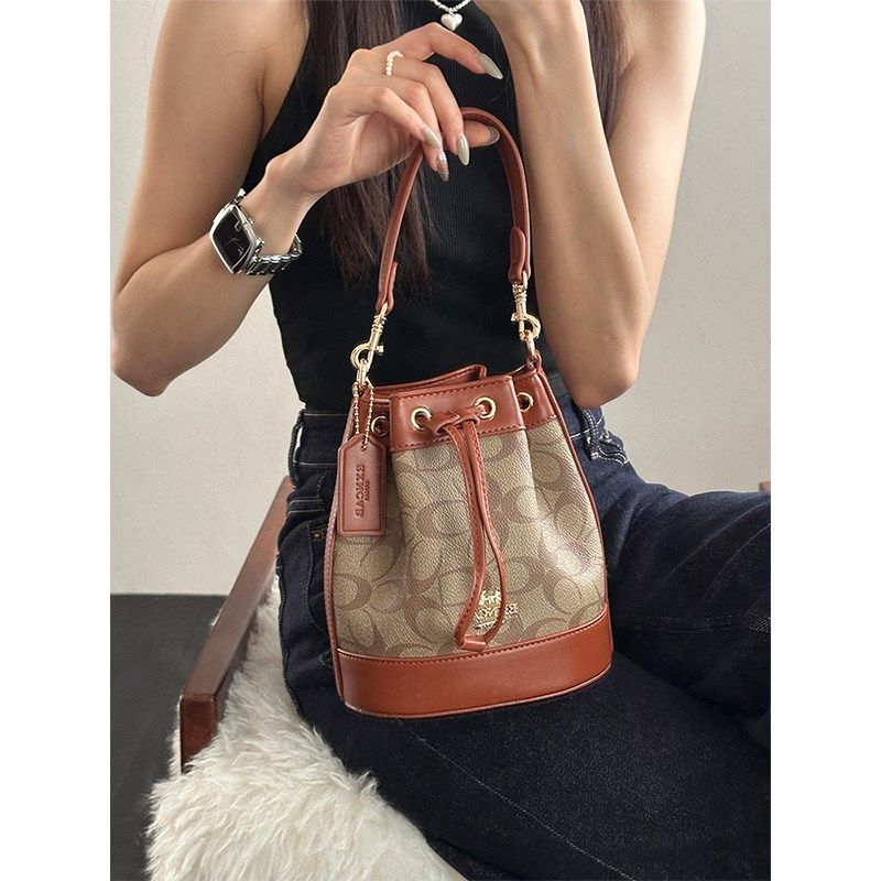 精致迷你抽绳水桶包小号2025新款高级感洋气手拎老花包斜挎小包包,箱包皮具/热销女包/男包,水桶包,淘宝优惠券,粉丝福利购,淘宝优惠卷