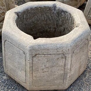 石雕井口摆件复古做旧装饰井圈井栏井台家O用摆件装饰青石井盖
