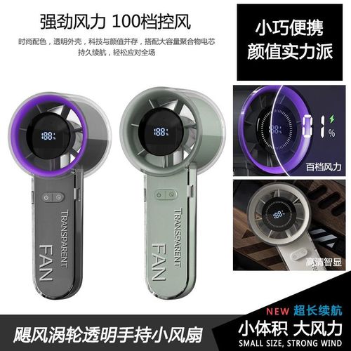 透明户外迷你便携式手持小风扇无刷涡轮静音数显长续航电风扇桌面
