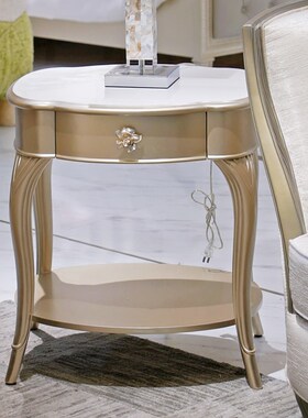 璞博家具美式轻奢角p几实木雕花沙发轻法式边几客厅边桌迷你茶几