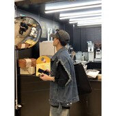 PLTH 牛仔外套男女 时髦宽松休闲无袖 复古翻领牛仔马甲春秋款 韩版