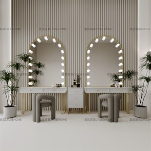 高级影楼专业带灯化妆台奶油风婚纱店美容院彩妆工作W室专用梳妆