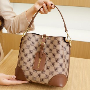 包包女包2024春夏新款潮高级感覆古百搭老花水桶包时尚单肩斜挎包