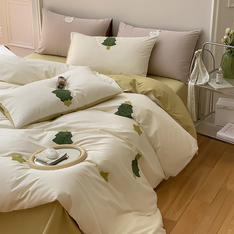 秋冬卡通刺绣100n支磨毛四件套加厚床单纯棉被套全棉床笠床上用品