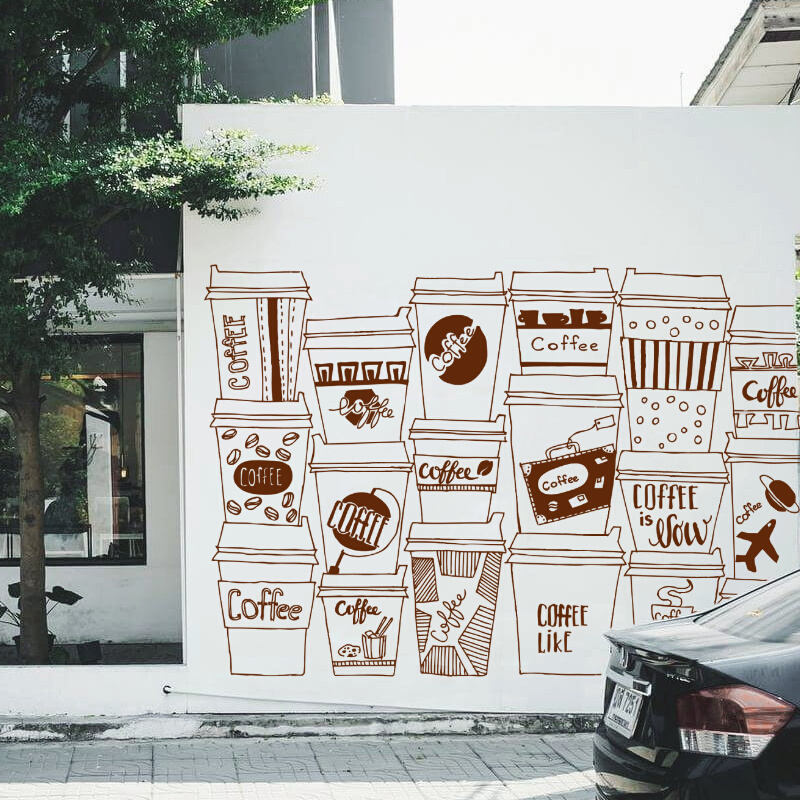 创意时尚咖啡杯咖啡馆网咖西餐厅店铺个性装饰画墙贴橱窗玻璃贴纸图片