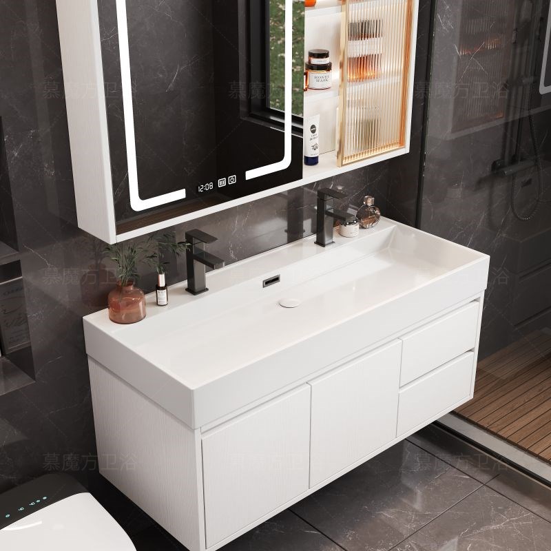 现代简约双龙头一体盆浴室柜组合40宽小户型卫生间洗漱Y洗手洗脸