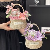 编织玫瑰向日葵手提花篮毛线花束生日礼物女生女友闺蜜毕业教师节