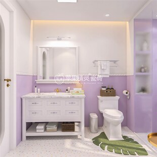 400x800紫色化妆室瓷砖法式全瓷柔光海基布花砖厨房壁砖阳台地砖