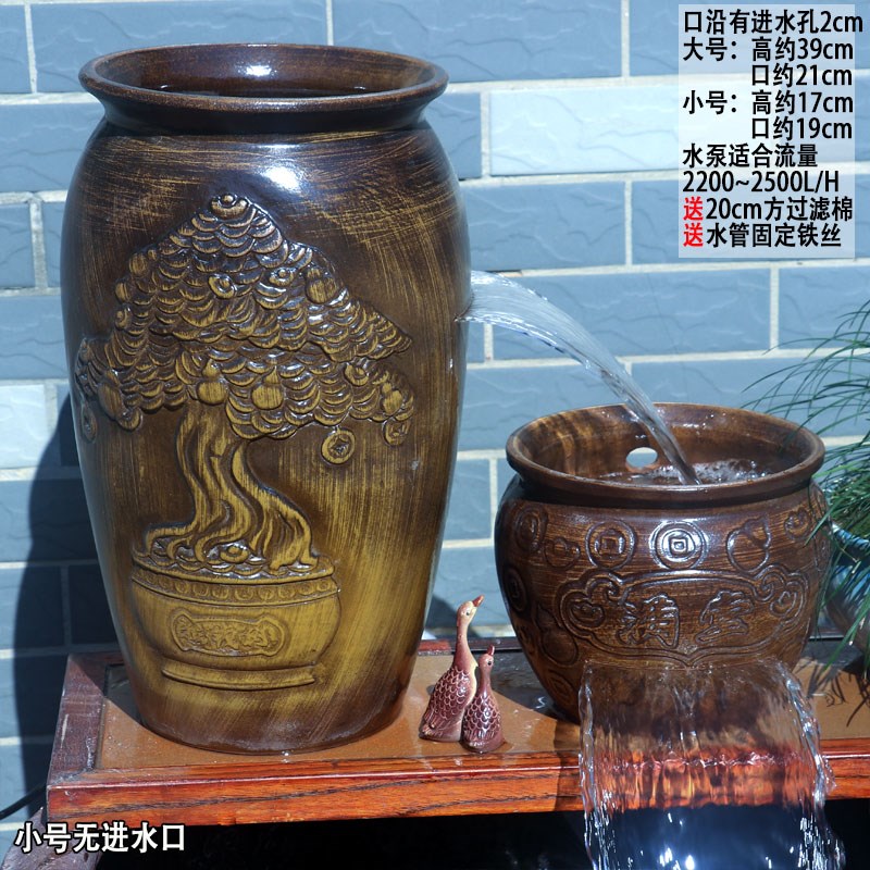 复古流水摆件古法养鱼循环切割流水瀑布陶瓷净水过滤X流水罐大号