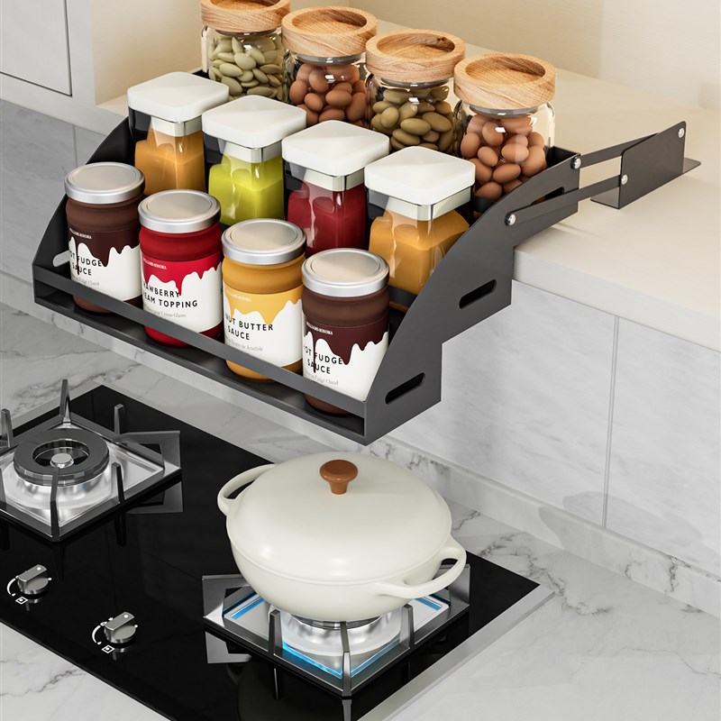 不锈钢吊柜升降拉篮厨房橱柜下拉式调料架调O味拉篮顶柜收纳置物