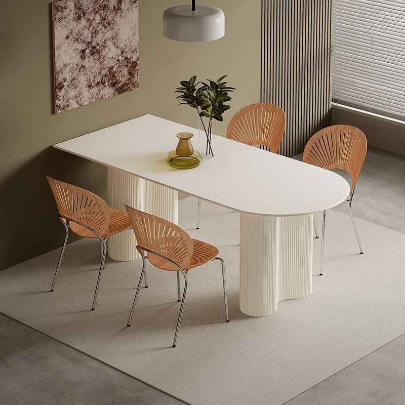 法式奶油风岩板餐桌n家用轻奢现代简约小户型餐桌椅组合靠墙饭桌