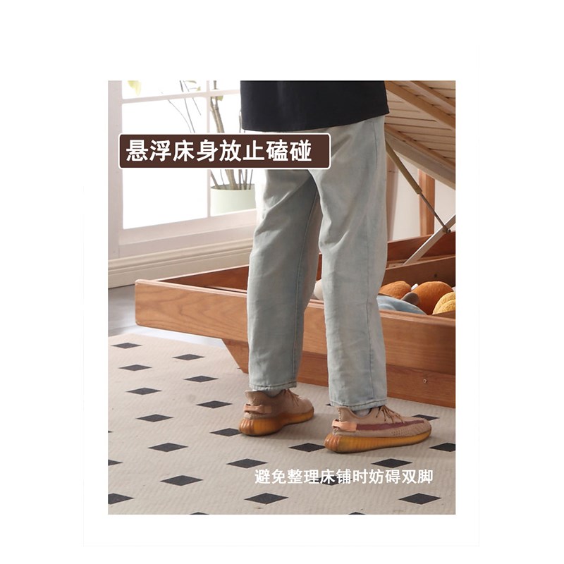 白蜡木全实木e无床头气压高箱落地收纳床长190悬浮150榻榻米8一米