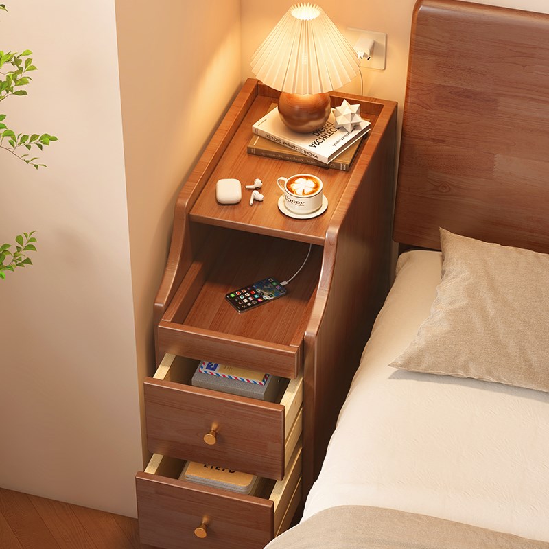 实木床头柜家用卧室迷你小型床头夹缝收纳柜简约T中式极窄侧边柜