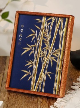 《节节高升》竹子j铜雕画新中式桌面摆件手工錾刻办公室装饰画摆