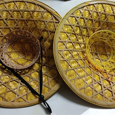 手工竹编斗笠帽子防晒防雨竹草帽拍摄横店民俗老物件挂件复古遮阳