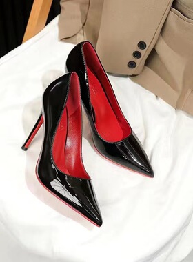 shoes women女细跟年春秋新款黑色红底10厘米大码尖头单鞋时尚百