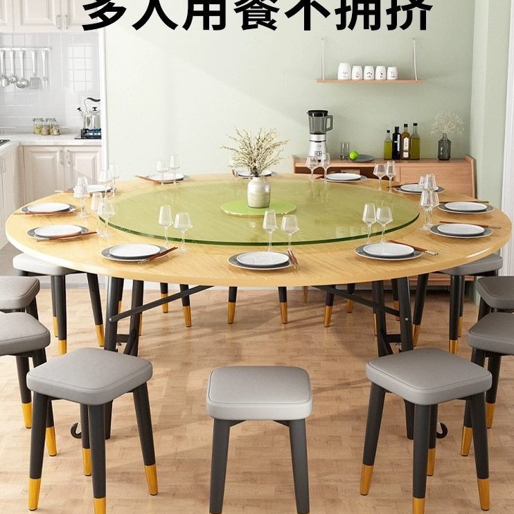 1.82.餐厅圆形大圆桌2米实木吃饭桌子小户型饭桌可折叠餐桌家用