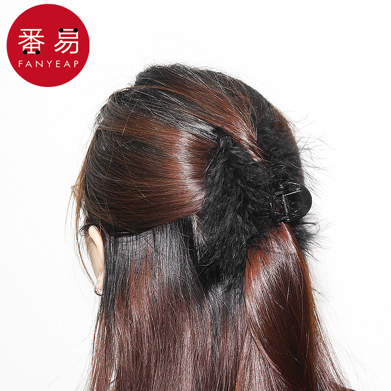 羽毛抓夹A1pq808-鲨鱼夹黑色羽毛抓夹毛绒鲨鱼夹后脑勺发卡头饰