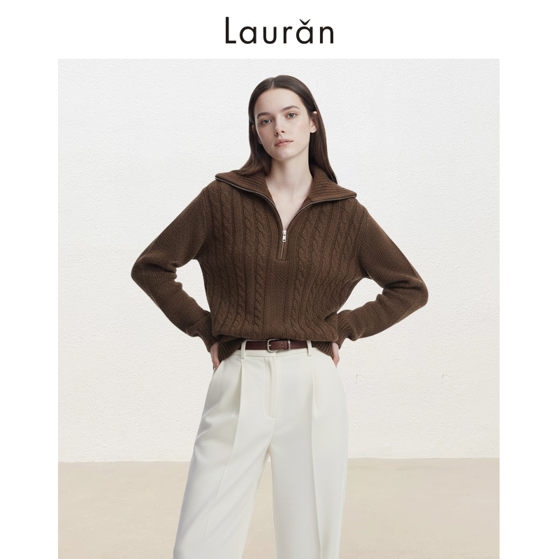 Lauran*老钱风半拉链Polo领针织衫女25秋冬复古外穿长袖套头毛衣