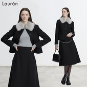 Lauran 设计感毛领小西装 复古调性毛呢短外套女2025法式 气质套装