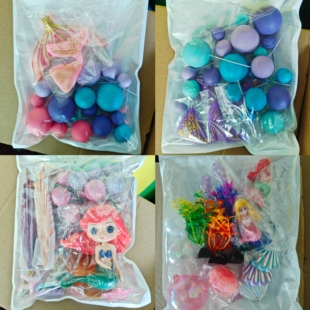 饰品摆件烘焙diy全套圆形 卡通美人鱼海草泡沫球蛋糕装