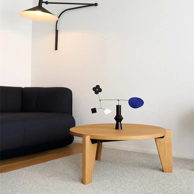 实木茶几客厅家用中古风2025新款轻奢高级感圆形小户型边几阳台桌