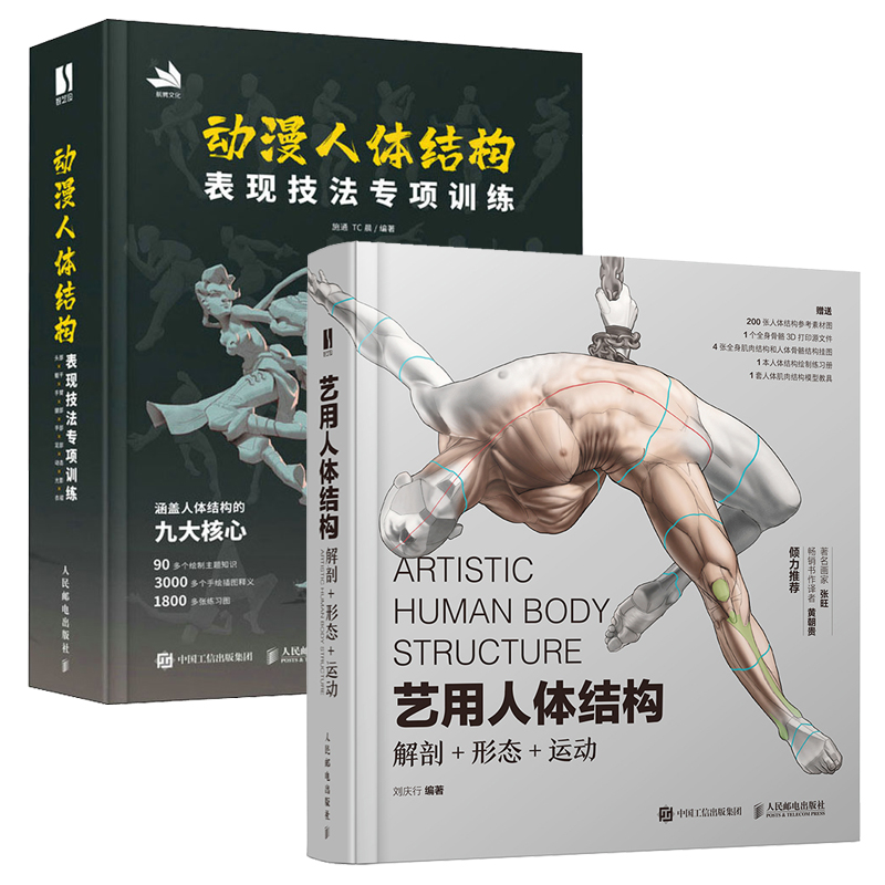 动漫人体结构表现技法专项训练+艺用人体结构解剖形态运动