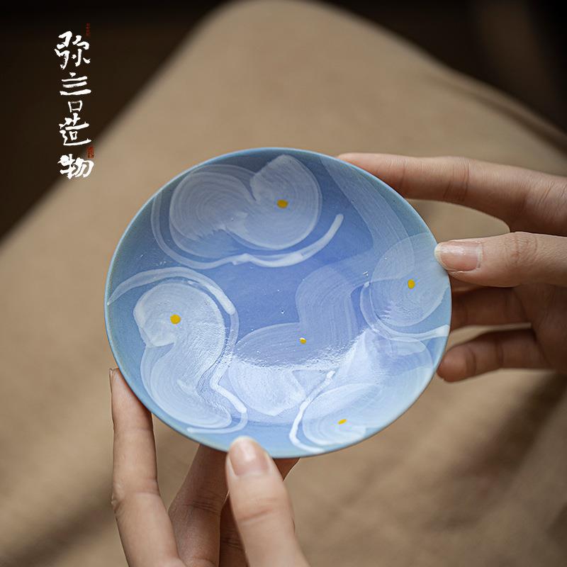 弥言诧寂风粉引手绘壶承家用茶壶盖碗托小型茶台干泡盘茶道配件