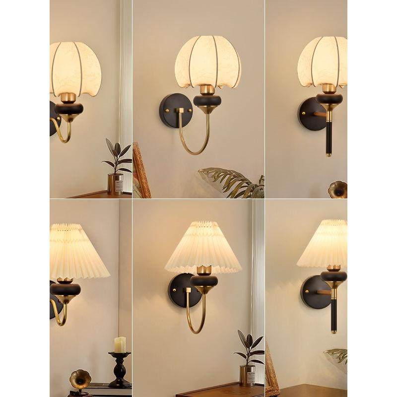 壁灯中古风卧室拉链床头灯北欧复古实木客厅过道奶油风装饰壁灯具
