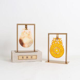 现代美学新中式茶室软装展示柜博古架陈列装饰品搭配玉璧软装摆件