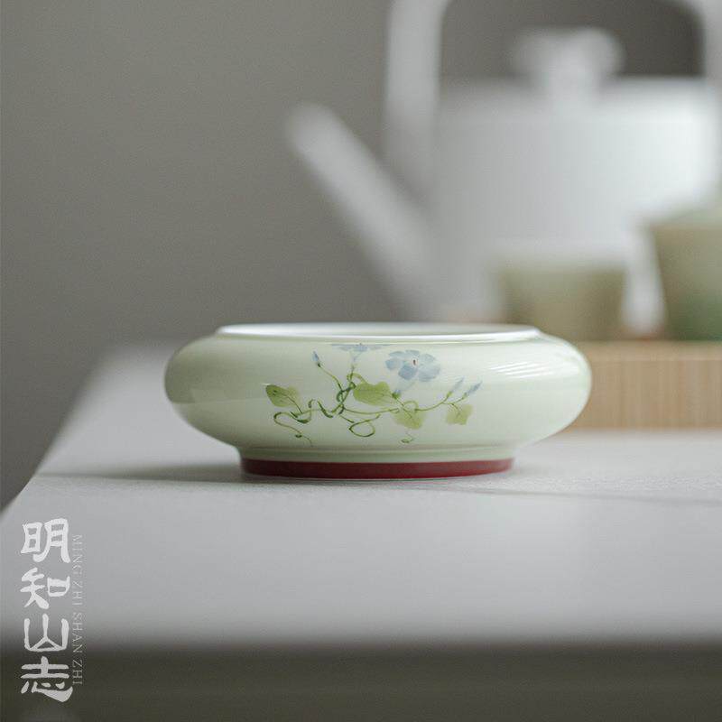 明知山志果青牵牛花藤怀云建水茶道配件水盂废水缸陶瓷手绘干泡