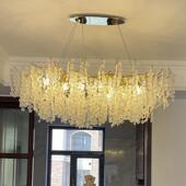 轻奢餐厅吊灯水晶灯2021新款 长条艺术创意树枝客厅美式 饭厅灯水晶