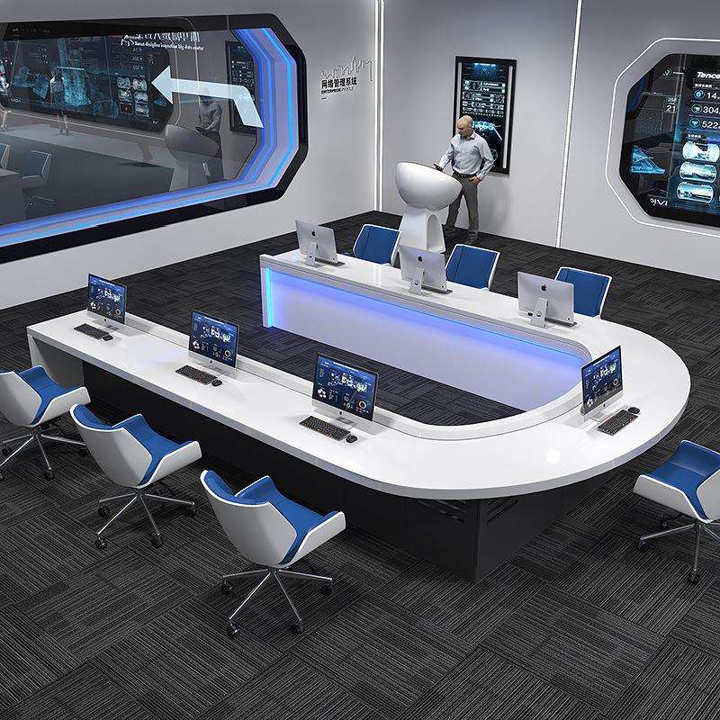 创意烤漆会议桌简约U形桌弧形指挥台多科技感媒体指挥中心控制台