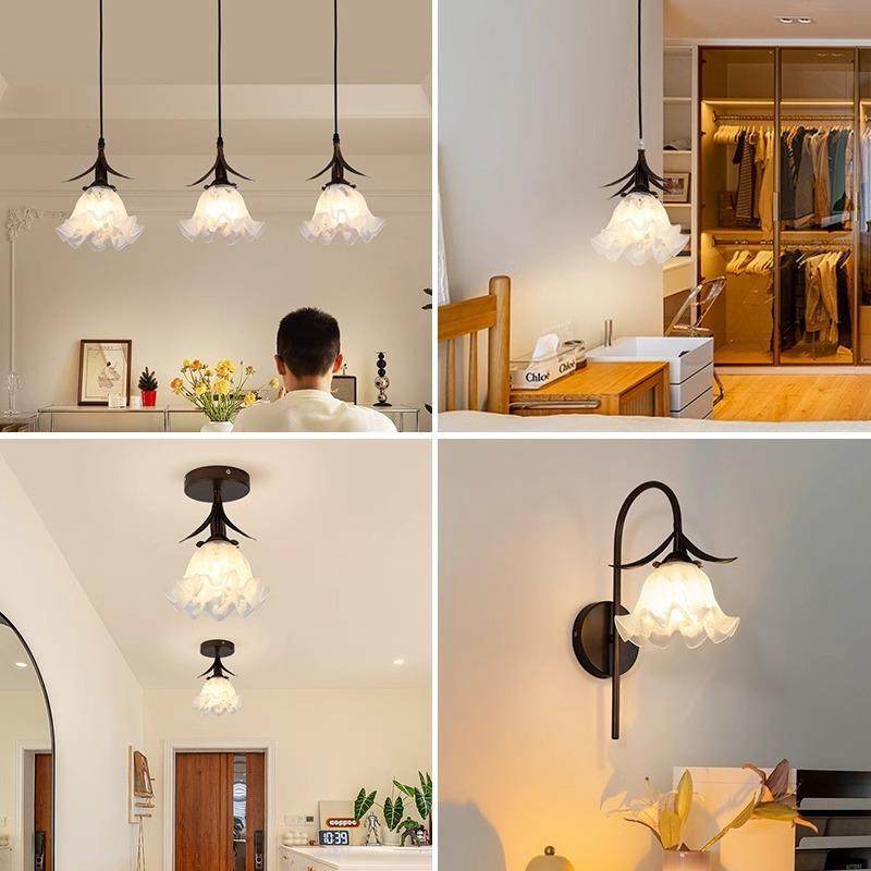 美式复古餐厅灯中古风三头吧台吊灯床头过道玄关小吊灯铃兰花灯具