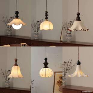 南洋复古风卧室床头灯小吊灯原木美式中古北欧餐厅餐桌吧台吊线灯