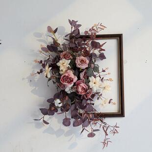墙面装饰花艺创意玫瑰摆件店铺假仿真花相框壁挂复古摄影道具法式